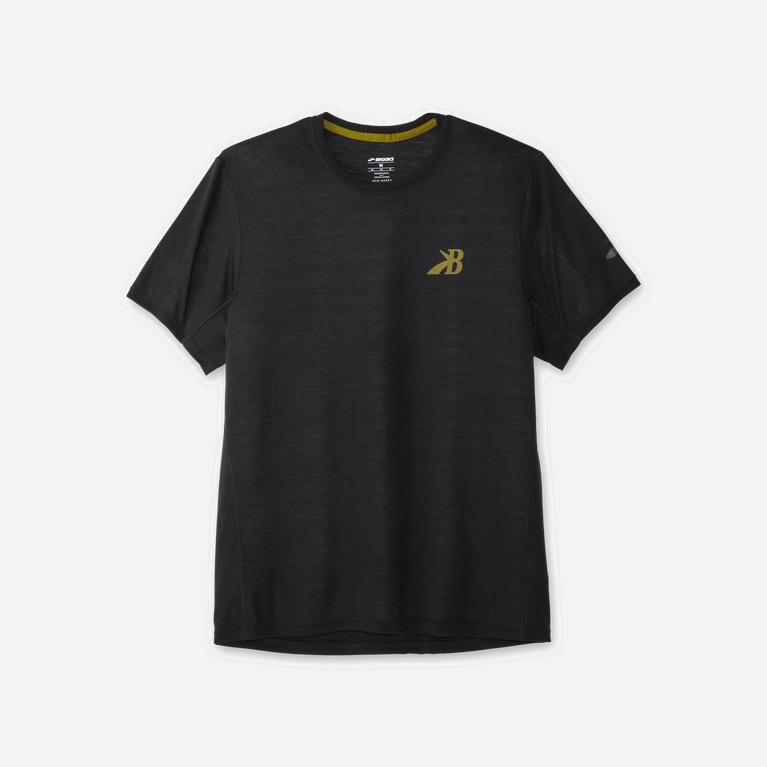 Brooks Distance Graphic Hardloopshirt voor Heren Zwart/Goud (ODJYB-7249)